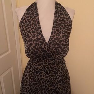 Silk Halter Cheetah Leopard Print Dress